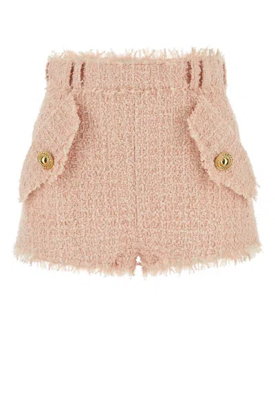 Balmain Frayed Hem Shorts In Nude Pink