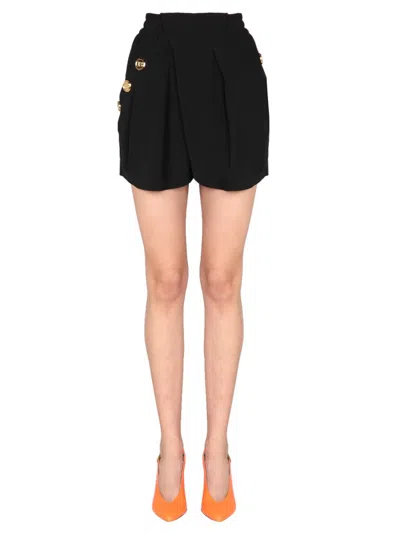 Balmain Shorts With Embossed Buttons In Black
