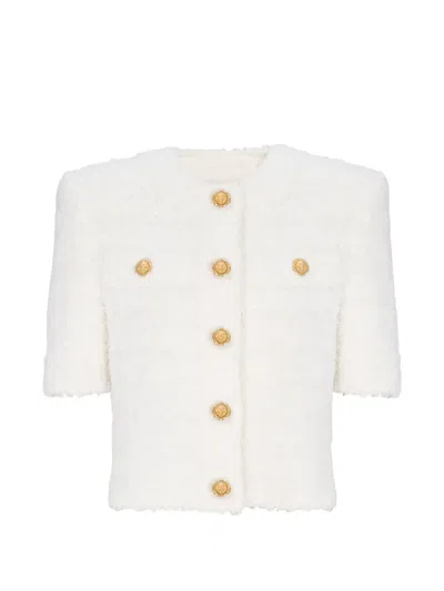 Balmain Cardigan In Dotted Tweed In Neutral