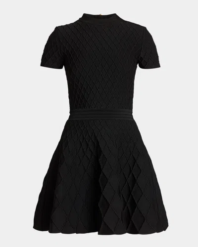 Balmain Short-sleeve Diamond Compact Knit Mini Dress In Black