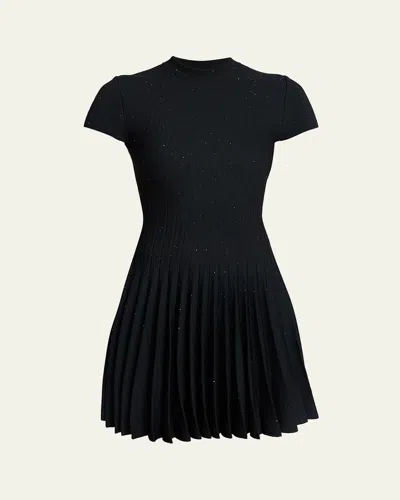 Balmain Short-sleeve Glittered Mini Dress In Blue