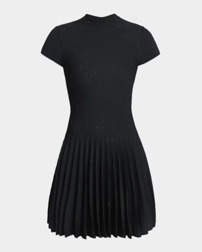 Balmain Short-sleeve Glittered Mini Dress In Blue