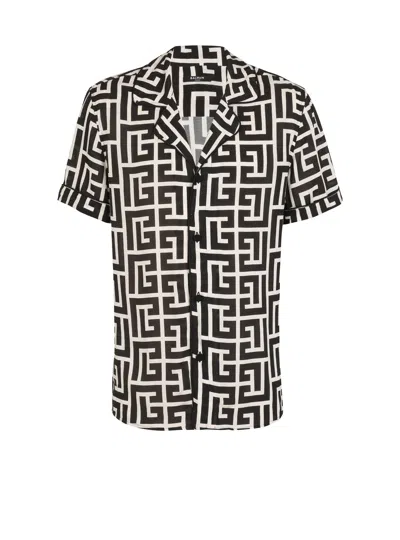Balmain Short-sleeved Monogrammed Shirt In Black