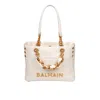 Balmain Small Crinkled Leather Tote Bag With Eyelet Embellishments In Sand