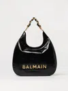 Balmain Large 1945 Soft Hobo Bag In Embossed Crinkled Calfskin With A Pb Labyrinth Monogram In Black