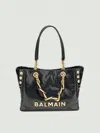 Balmain 1945 Soft Pb-monogrammed Crinkled Leather Tote Bag In Black