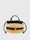 Balmain Shuffle Mini Top-handle Bag In Raffia And Calfskin In Nude