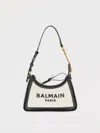 Balmain B-army Shoulder Bag In Raffia And Leather In White
