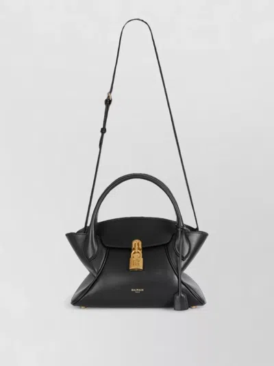 Balmain Shoulder Bag Clutch Gold Tone Hardware Top Handle In Black