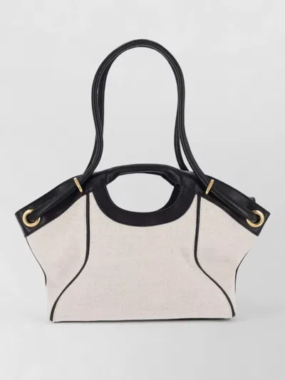 Balmain Shoulder Bag Dual Handles Contrast Trim Grommets In White