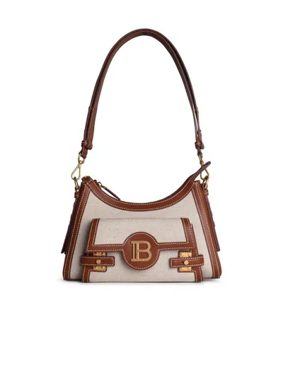 Balmain Shoulder Bag In Canvas And Leather