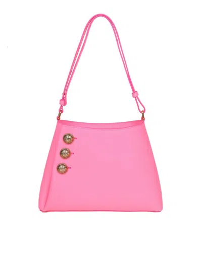 Balmain Shoulder Bag In Grained Leather In Pink