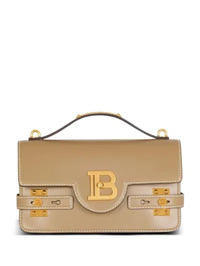 Balmain Shoulder Bag With Golden Logo In Brown