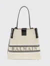 Balmain Women Release Bucket Bag In Canvas And Leather In Neutral