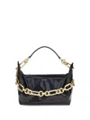 Balmain Sync Black Medium Shoulder Bag With Chain-link And Logo Plaque In Leather Woman
