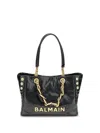 Balmain Black Leather Shopping Bag With Gold Details