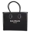 Balmain B-army 42 Canvas Tote Bag With Leather Inserts In Black