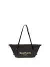 Balmain Women Calfskin And Raffia Track Shoulder Bag In Black