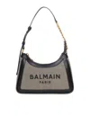 Balmain B-army Shoulder Bag In Raffia And Leather In Kaki/noir