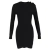Balmain Shoulder Button Knitted Dress In Black Wool