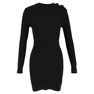 Balmain Shoulder Button Knitted Dress In Black Wool