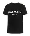 Balmain Black Crewneck T-shirt With Logo Print And Golden Buttons In Jersey Woman In Black