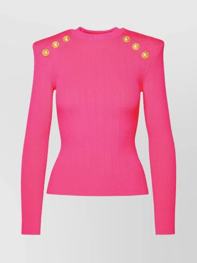 Balmain Shoulder Buttoned Knit Sweater In Pink