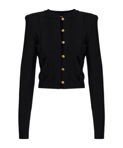 Balmain Lion-head Button-embellished Cardigan In Black