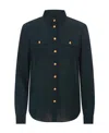 Balmain Shoulder-pads Button-up Silk Shirt In Black