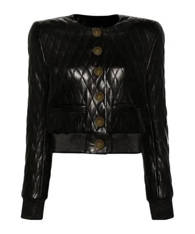Balmain Shoulder-pads Quilted Leather Jacket In Black