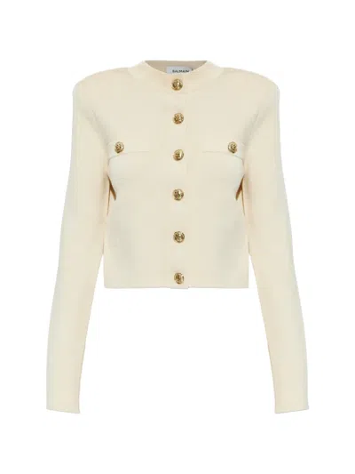 Balmain Shoulder-pad Button-up Cardigan In Neutral