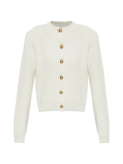Balmain Shoulder-pad Button-up Wool Cardigan In Neutrals