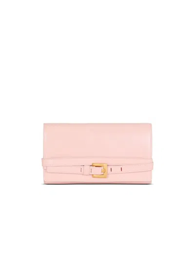 Balmain Shuffle Calfskin Wallet With Chain In Pink