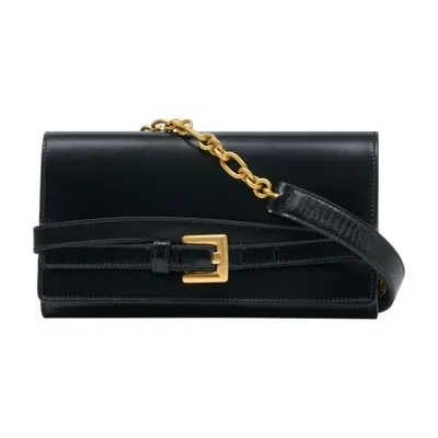 Balmain Shuffle Leather Wallet On Chain In Black