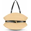 Balmain Medium Raffia And Calfskin Sculptural Bag In Nude