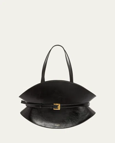 Balmain Shuffle Medium Belt Shoulder Bag In Calfskin In Black