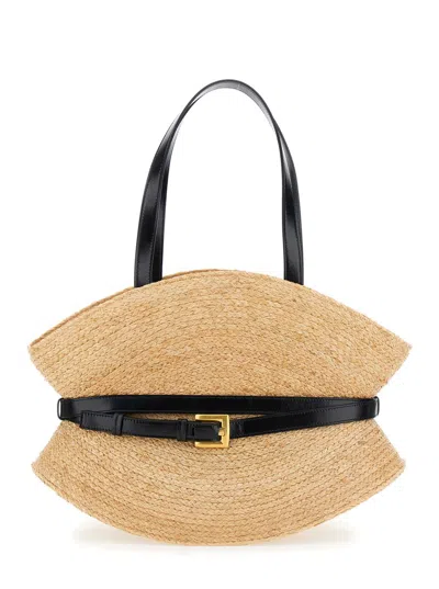 Balmain Shuffle Medium-raffia&calfskin In Sand