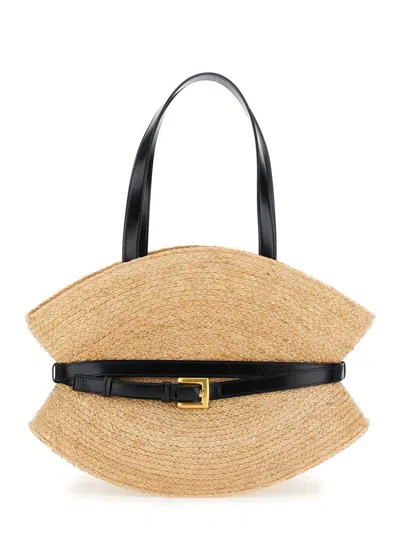 Balmain Shuffle Medium-raffia&calfskin In Sand
