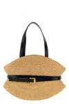Balmain Medium Structured Shoulder Bag With Woven Texture In Nude