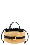 Balmain Shuffle Mini Top-handle Bag In Raffia And Calfskin In Nude
