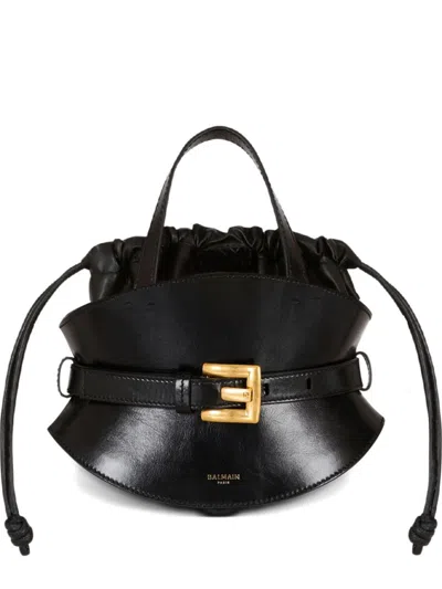 Balmain Shuffle Mini Leather Shoulder Bag In Black