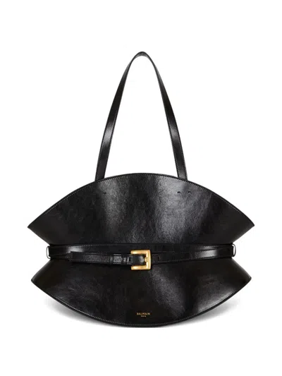 Balmain Shuffle Medium Belt Shoulder Bag In Calfskin In Black