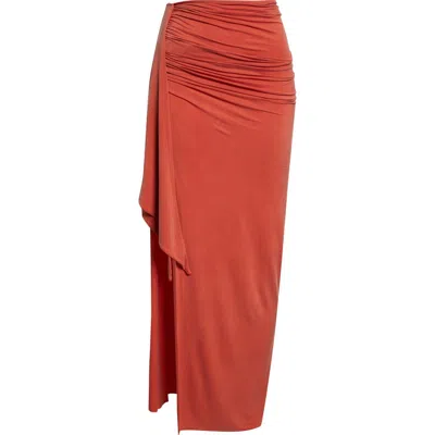 Balmain Side Drape Ruched Jersey Skirt In Orange