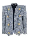 Balmain Spencer Button-embellished Frayed Cotton-blend Tweed Blazer