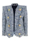 Balmain Spencer Button-embellished Frayed Cotton-blend Tweed Blazer