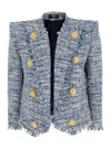 Balmain 'side To Side' Blue Jacket With Peak Revers And Jewel Buttons