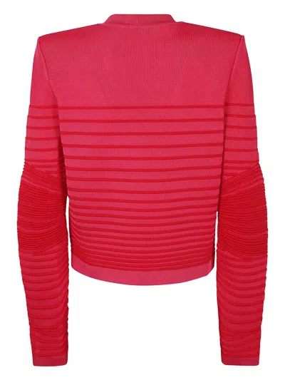 Balmain Side To Side Flechage Knit Cardigan In Red