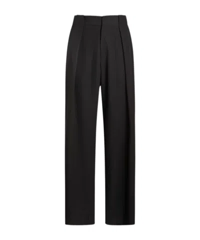 Balmain Side-folded Grain De Poudre Loose Trousers In Black