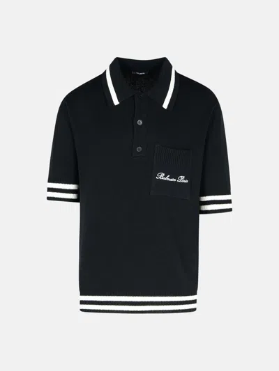Balmain 'signature' Black Cotton Blend Polo Shirt