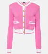 Balmain Strong-shoulder Signature Buttoned Knit Cardigan In Pink